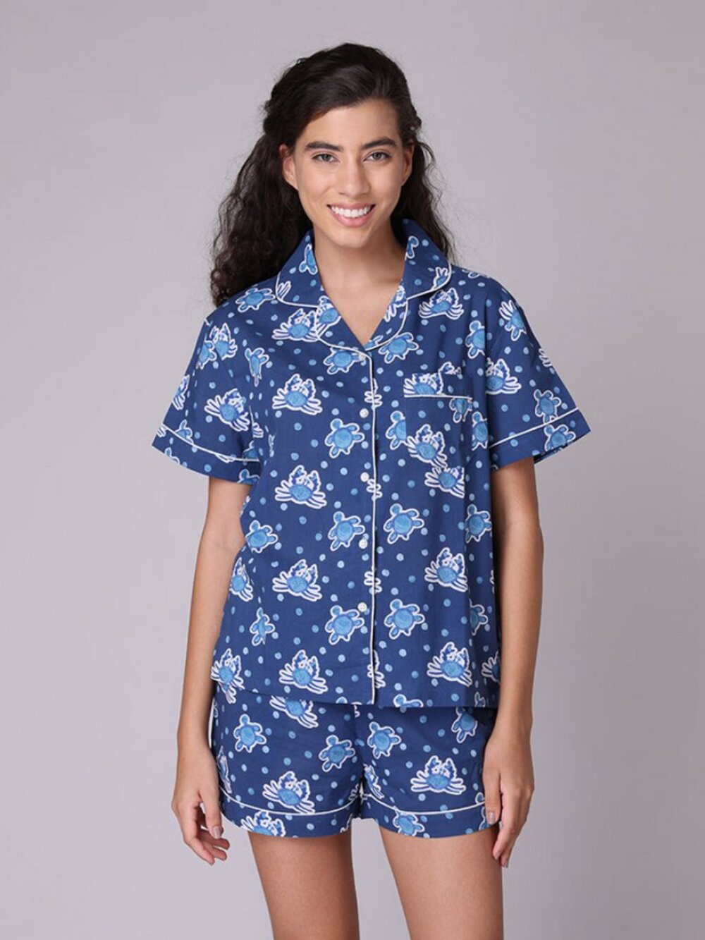 Mahogany Sz. L 100% Cotton Turtle & Crab Shorts PJ Set